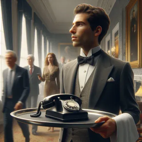 waiter with landline phone in hand